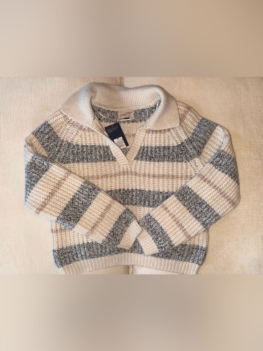 Universal Thread Cream and Gray Striped Knit Sweater